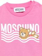 T-shirt con stampa logo per neonata Moschino Kids rosa con scollo rotondo - Rubino Kids