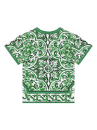 T-shirt con stampa maioliche per neonato Dolce & Gabbana Kids verde con girocollo - Rubino Kids
