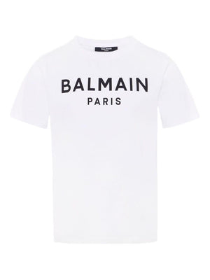 Balmain Kids White Printed T-Shirt with Logo