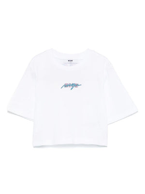 MSGM Kids white crew neck printed T-shirt for boys
