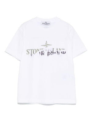 T-shirt con stampa per bambino Stone Island Junior bianco con girocollo