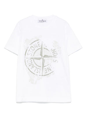 T-shirt con stampa per bambino Stone Island Junior bianco con girocollo