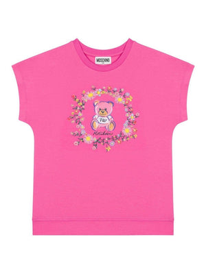 Moschino Kids pink straight-hem teddy bear print T-shirt for girls