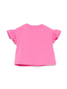 T-shirt con stampa Teddy Bear per neonata Moschino Kids rosa con orlo dritto - Rubino Kids