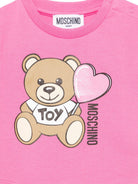 T-shirt con stampa Teddy Bear per neonata Moschino Kids rosa con orlo dritto - Rubino Kids