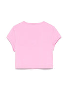 T-shirt crop per bambina MSGM Kids rosa in jersey con ricamo con logo frontale - Rubino Kids