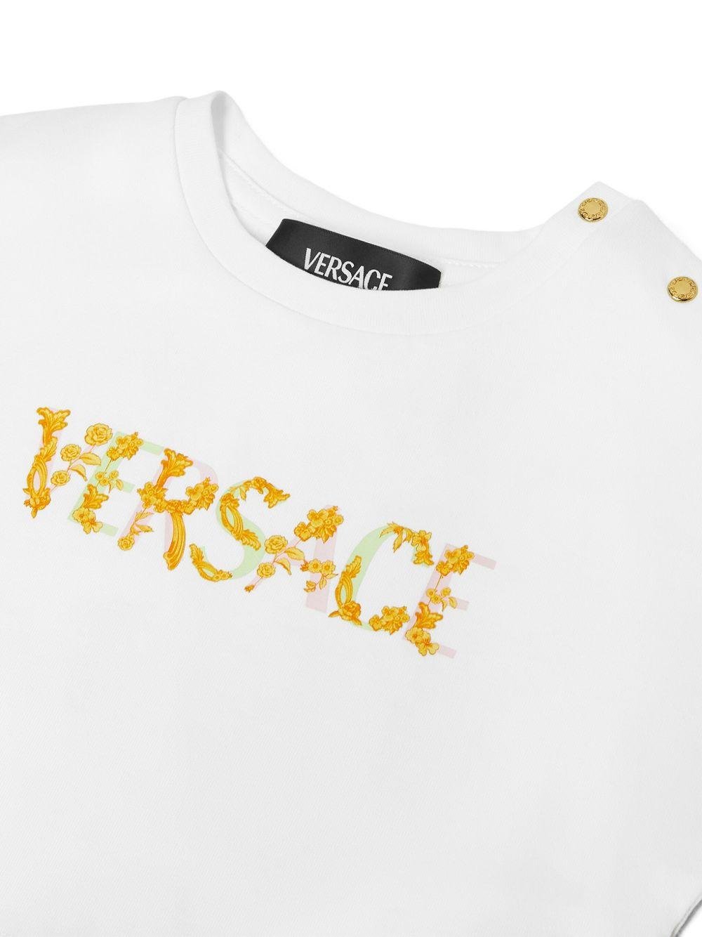 T-shirt crop per bambina Versace Kids bianco con stampa logo - Rubino Kids