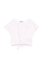T-shirt da bambina Balmain Kids rosa con motivo a righe - Rubino Kids