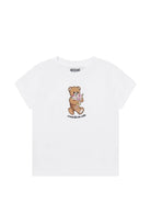 T-shirt da bambina Moschino Kids bianca con stampa orsacchiotto - Rubino Kids