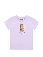 T-shirt da bambina Moschino Kids viola con stampa orsacchiotto - Rubino Kids