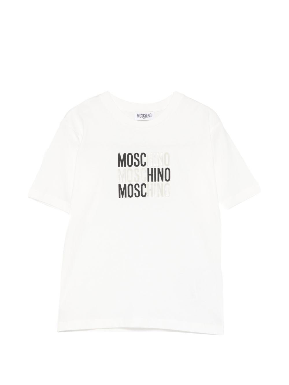 T-shirt da bambino Moschino Kids bianca con stampa logo - Rubino Kids