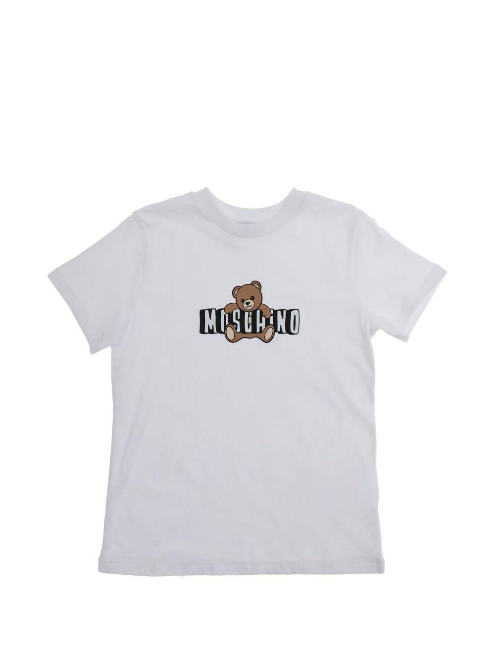 T-shirt da bambino Moschino Kids bianca con stampa orsetto - Rubino Kids