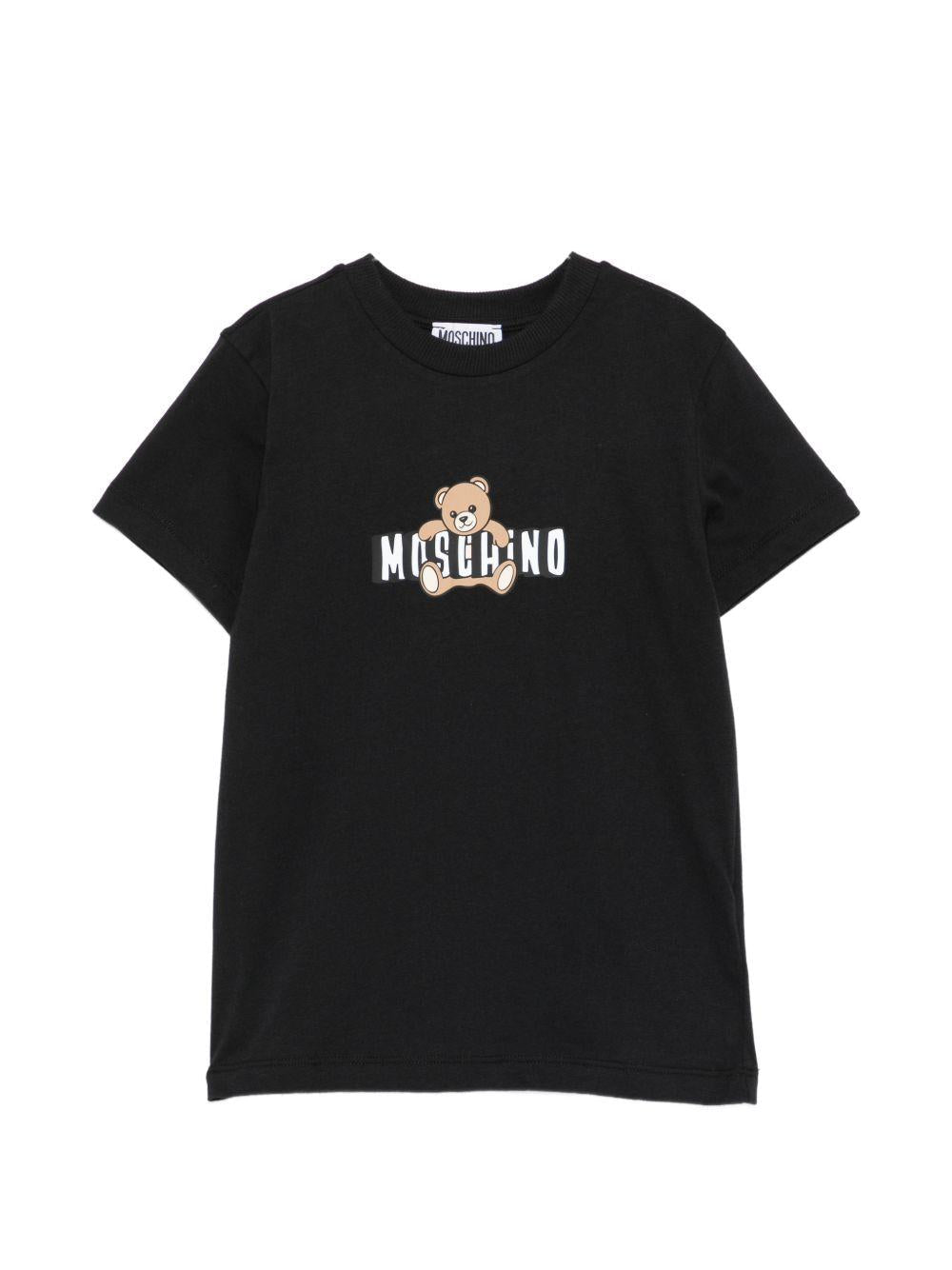 T-shirt da bambino Moschino Kids nera con stampa logo - Rubino Kids