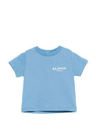 T-shirt da neonato Balmain Kids azzurro con stampa logo - Rubino Kids