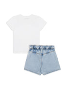 T-shirt e shorts per bambina Moschino Kids bianco con ricamo a fiori - Rubino Kids