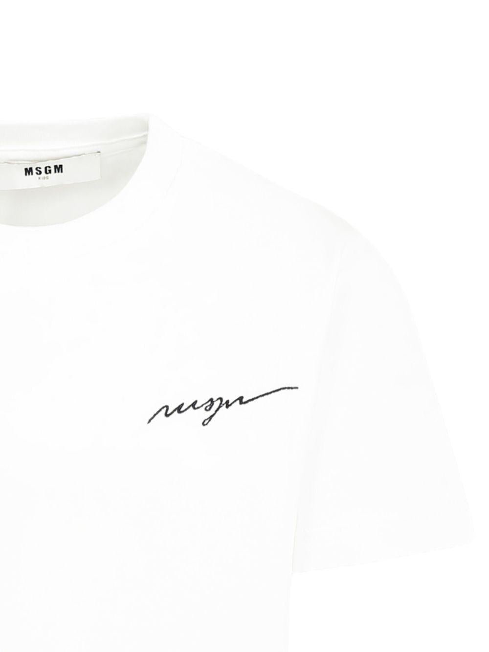 T-shirt in cotone con stampa per bambino MSGM Kids bianco con girocollo - Rubino Kids