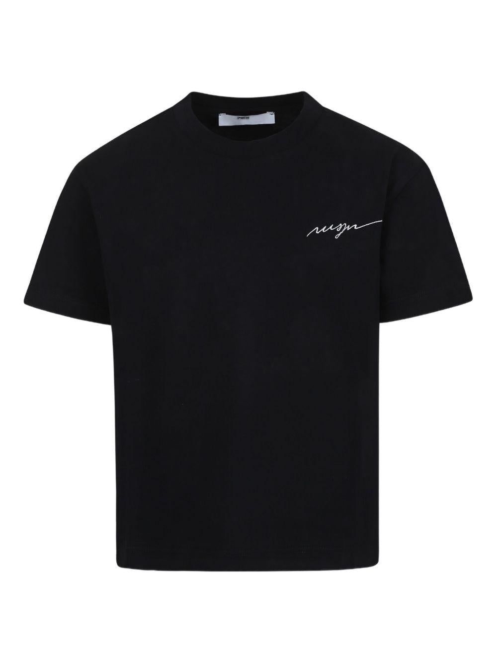 T-shirt in cotone con stampa per bambino MSGM Kids nero con orlo dritto - Rubino Kids