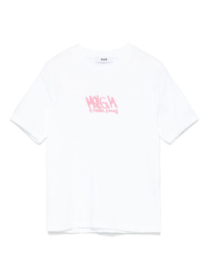 MSGM Kids white jersey T-shirt for girls with logo print