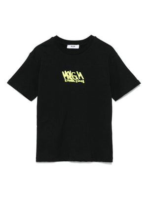 MSGM Kids black crew neck jersey T-shirt for boys