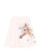 T-shirt Mountoo per bambina Molo rosa con stampa cavallo - Rubino Kids