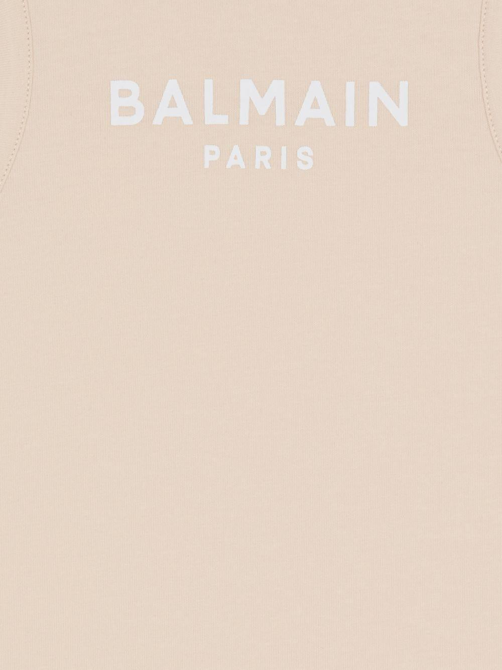 T-shirt per bambina Balmain Kids beige con logo stampato sul davanti - Rubino Kids