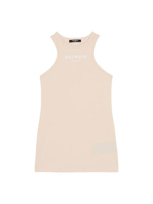 T-shirt per bambina Balmain Kids beige con logo stampato sul davanti