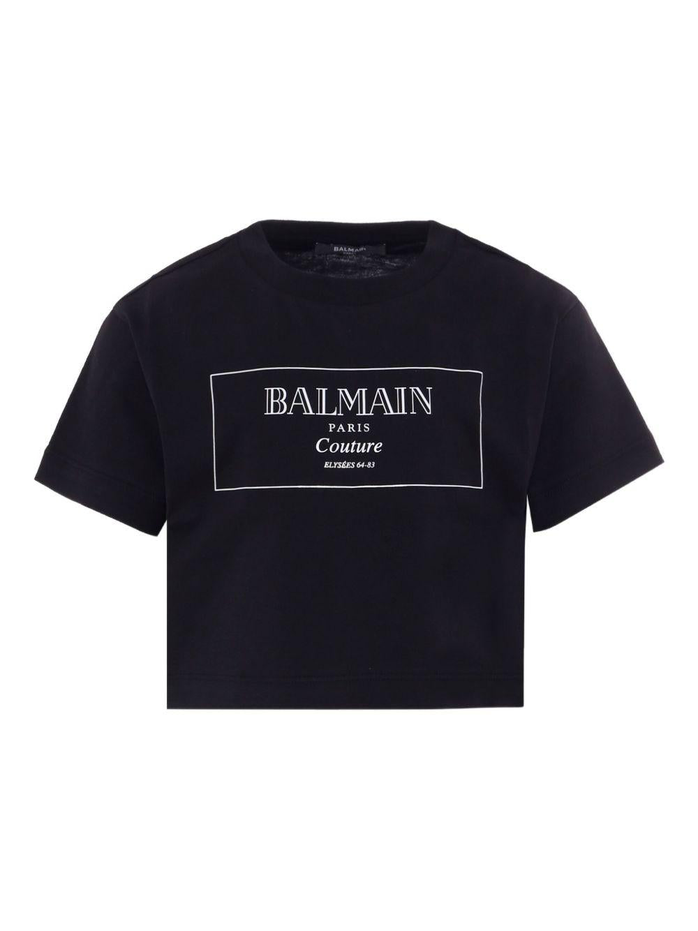 T-shirt per bambina Balmain Kids nera con stampa con logo e scollo rotondo - Rubino Kids