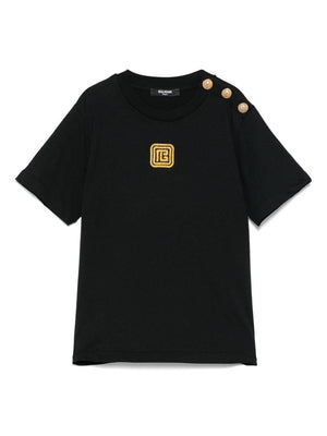 T-shirt per bambina Balmain Kids nero con logo ricamato