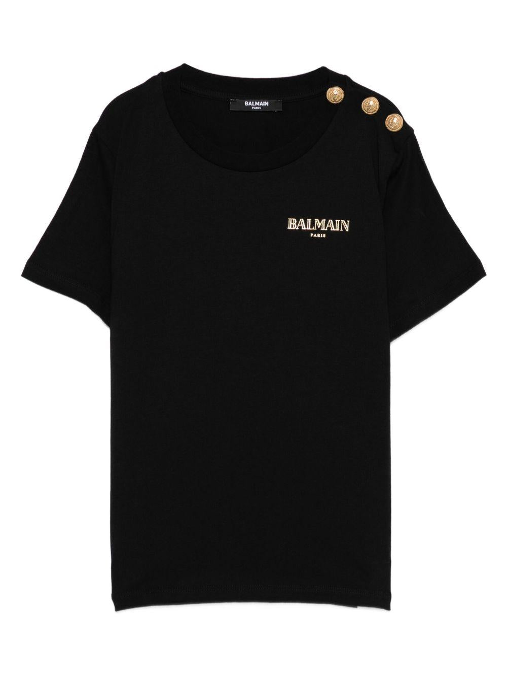 T-shirt per bambina Balmain Kids nero con ricamo logo e abbottonatura - Rubino Kids