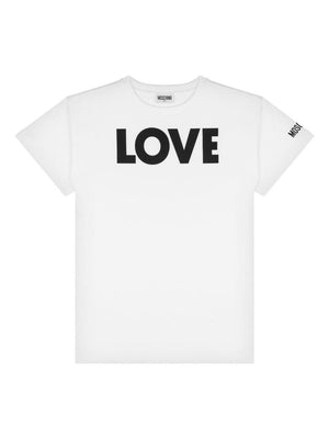 T shirt per bambina bianca Moschino con stampa LOVE nera