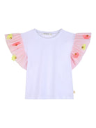 T-shirt per bambina Billieblush bianca con maniche ad aletta - Rubino Kids
