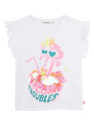 T-shirt per bambina Billieblush bianca con stampa grafica Flamingo - Rubino Kids