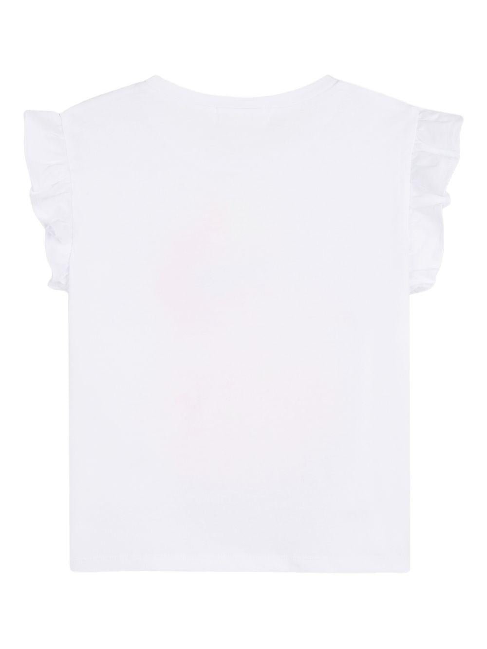 T-shirt per bambina Billieblush bianca con stampa grafica Flamingo - Rubino Kids