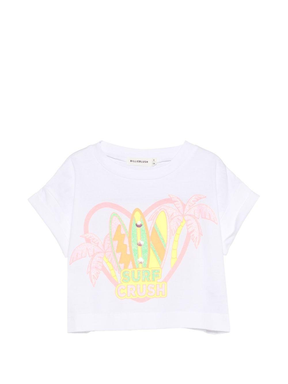 T-shirt per bambina Billieblush bianca con stampa grafica - Rubino Kids