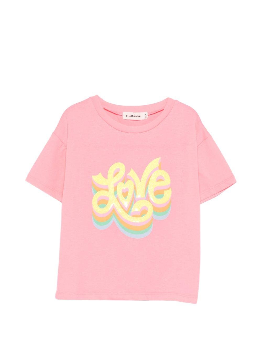 T-shirt per bambina Billieblush rosa con scritta "love" sul davanti - Rubino Kids