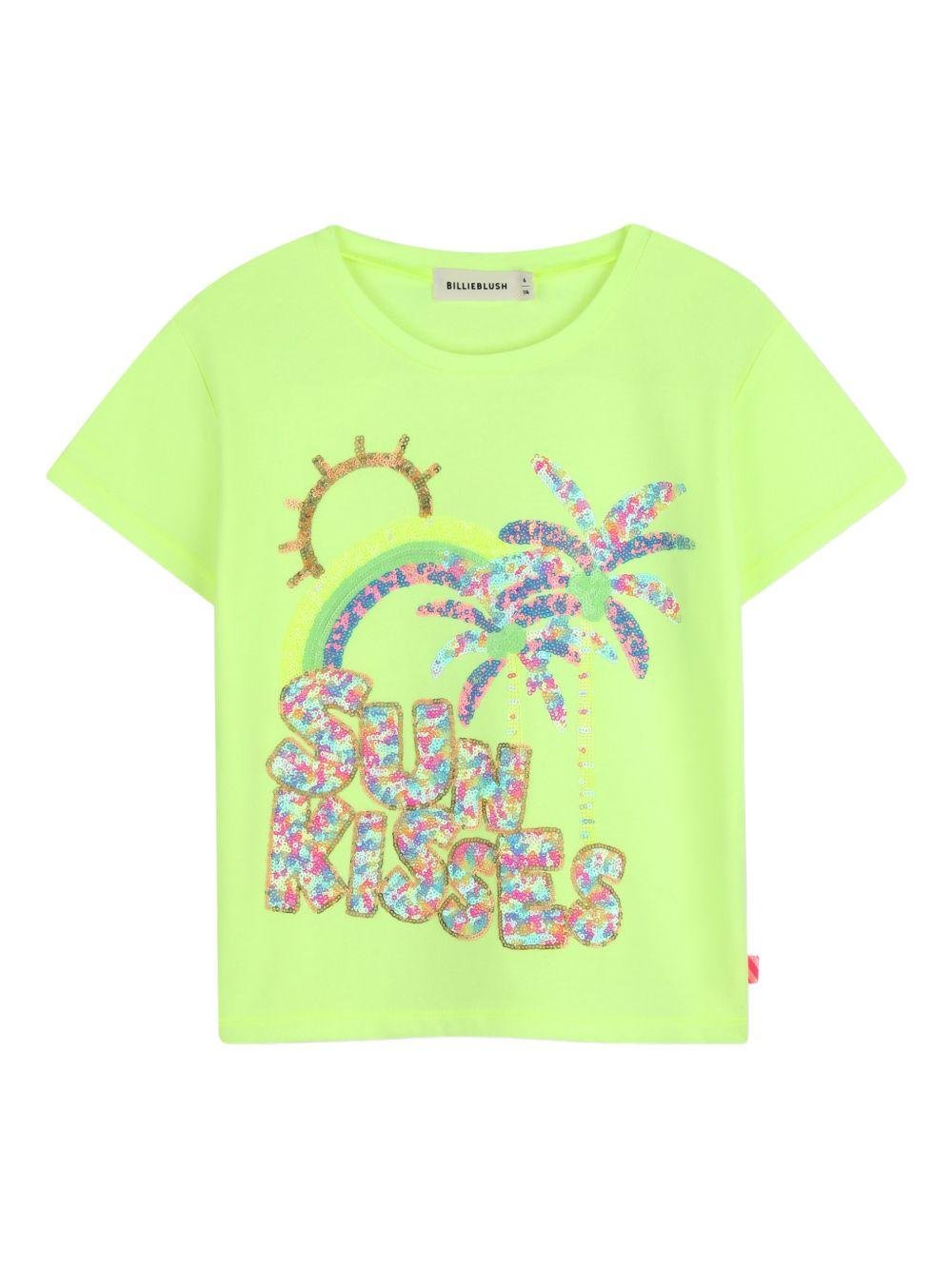 T-shirt per bambina Billieblush verde con decorazione con paillettes - Rubino Kids