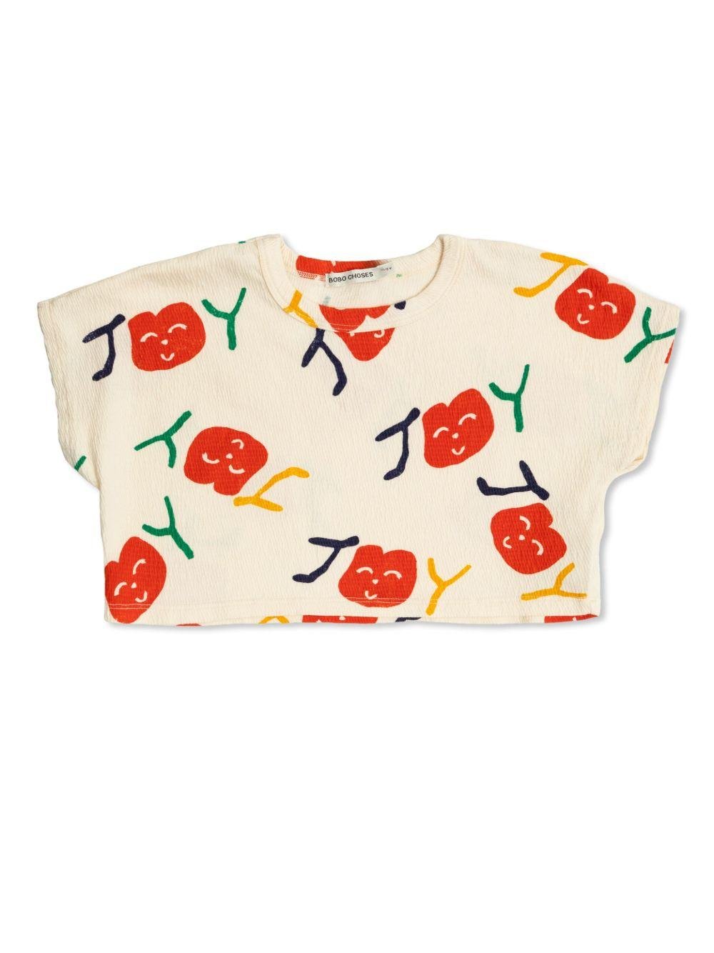 T-shirt per bambina Bobo Choses Smiling Joy beige con design crop - Rubino Kids
