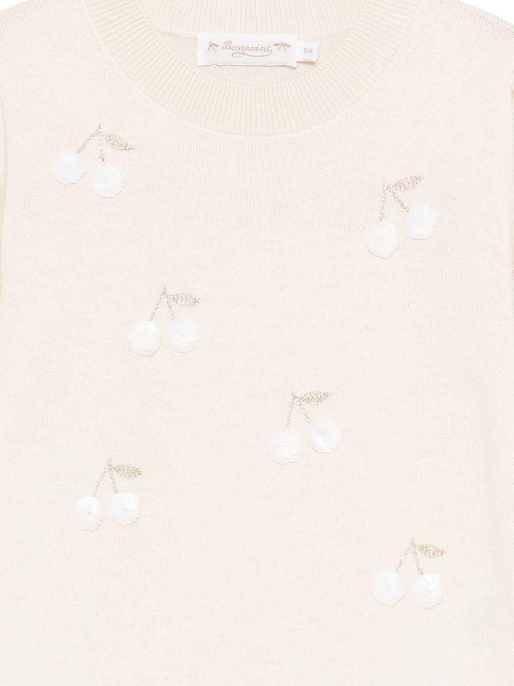 T-shirt per bambina Bonpoint beige con ricamo ciliegie - Rubino Kids