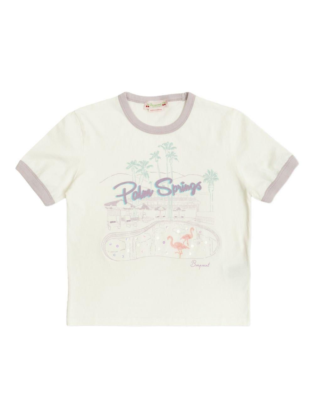 T-shirt per bambina Bonpoint bianca con paillettes - Rubino Kids