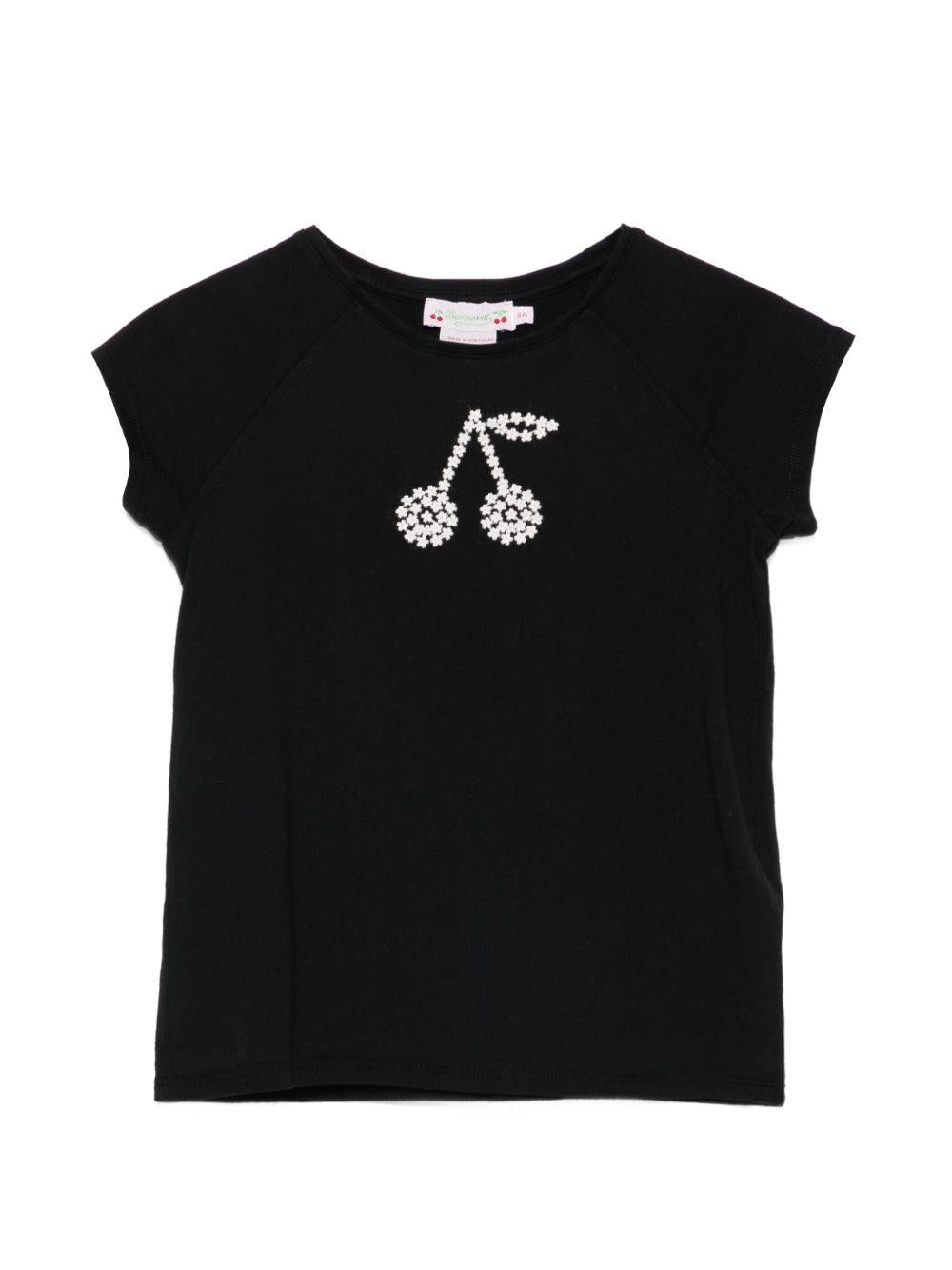 T-shirt per bambina Bonpoint nera con dettaglio ciliegie - Rubino Kids