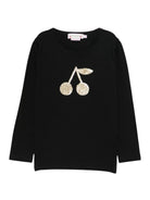 T-shirt per bambina Bonpoint nera con dettaglio logo ciliegie sul davanti - Rubino Kids