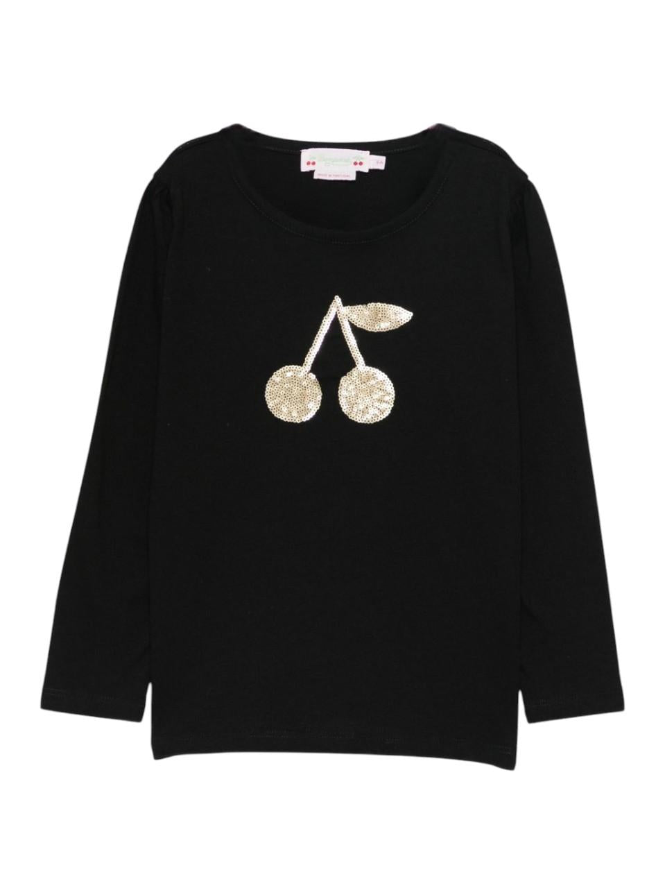 T-shirt per bambina Bonpoint nera con dettaglio logo ciliegie sul davanti - Rubino Kids