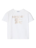 T-shirt per bambina Burberry Kids bianca con decorazione in cristalli - Rubino Kids