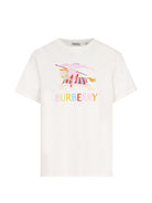 T-shirt per bambina Burberry Kids bianca con logo sul davanti - Rubino Kids