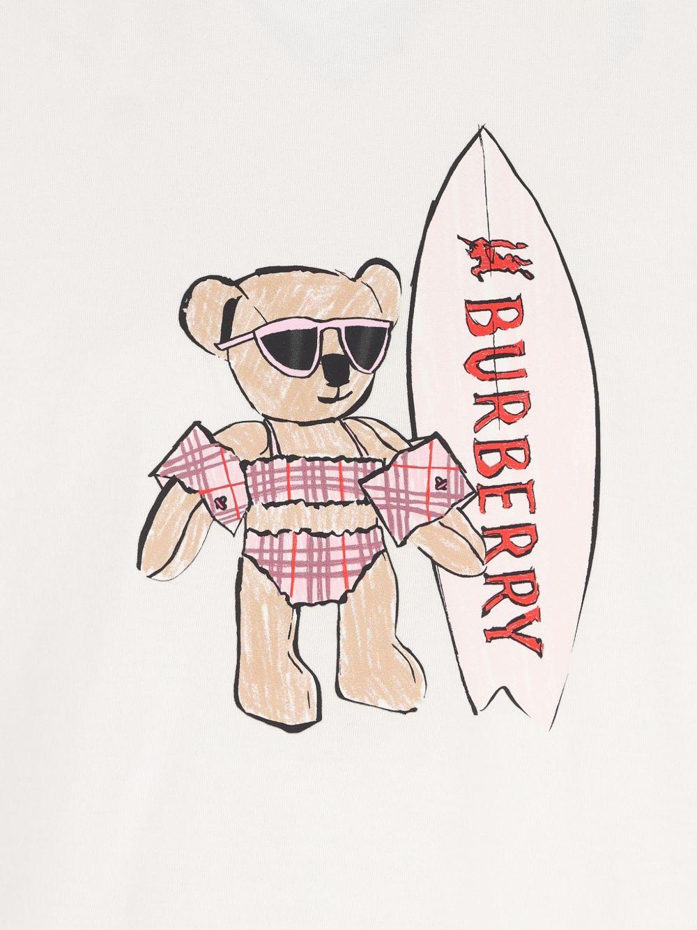 T-shirt per bambina Burberry Kids bianca con stampa orsetta - Rubino Kids