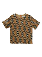 T-shirt per bambina Burberry Kids marrone a quadri con ruches - Rubino Kids
