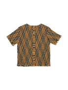 T-shirt per bambina Burberry Kids marrone a quadri con ruches - Rubino Kids