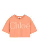 T-shirt per bambina Chloé Kids arancione con logo sul davanti - Rubino Kids
