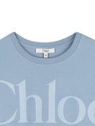 T-shirt per bambina Chloé Kids azzurra con taglio crop - Rubino Kids