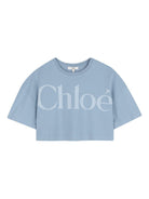 T-shirt per bambina Chloé Kids azzurra con taglio crop - Rubino Kids